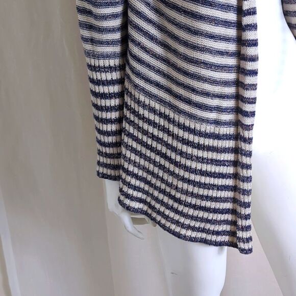 Coldwater Creek Sweater Medium 10-12 Blue and White Striped Cardigan - Picture 2 of 7